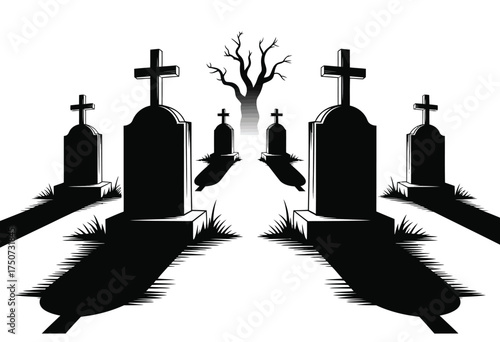 Spooky silhouette graveyard illustration vector graphics scalable eps icon set for halloween design silhouette vector illustration white background