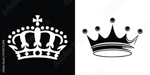 Black and white crown vector illustration royal emblem minimalist king and queen symbol for luxury brand and t shirt design