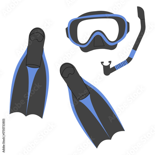 Diving equipment set, PNG illustration.