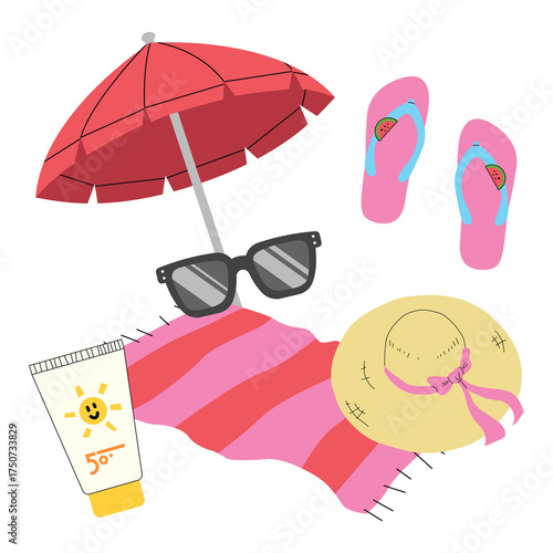 Summer elements set 3, PNG illustration.