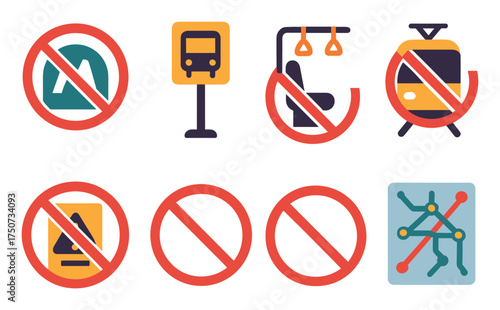Colorful Transport Prohibition Icons