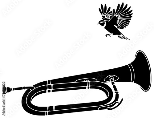 music illustration trumpet silhouette patriotic logo remember icon service outline honor soldier military tribute american ceremony veteran war parade shape with vector graphic background