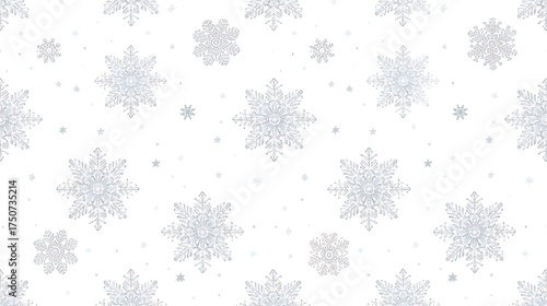 Winter Christmas seamless pattern with blue snowflakes and frost ornament star decoration