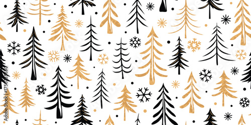 Seamless pattern of trees and snowflakes, winter holiday background, Christmas and New Year, vector design