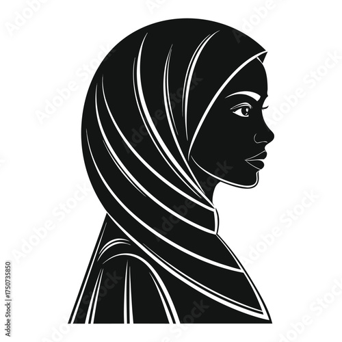 Muslim Woman Silhouette – Elegant Lady in Hijab Profile Vector Art