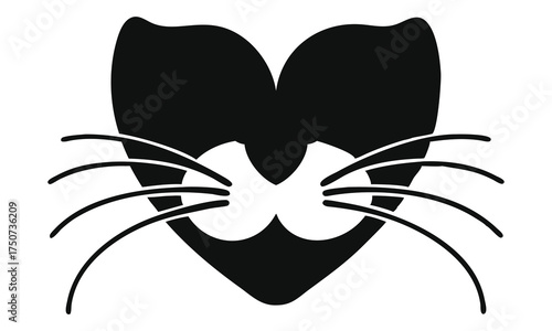 Cat Face  Art – Cute Minimal Kitty Drawing with Heart