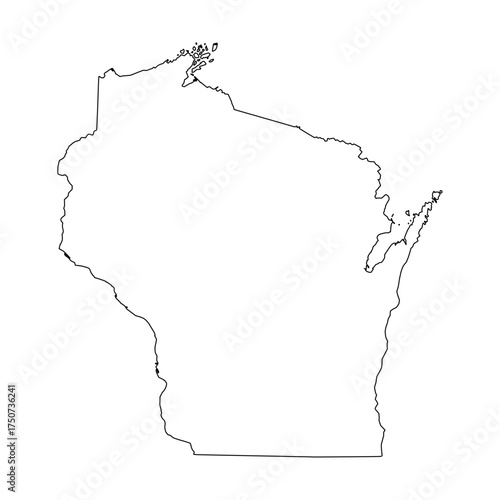 Wisconsin outline map. Wisconsin USA map vector. Wisconsin outline map on white background