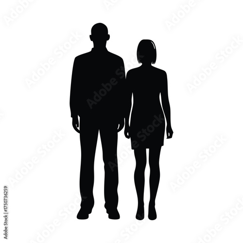Silhouette of a man and woman standing together isolated on white background