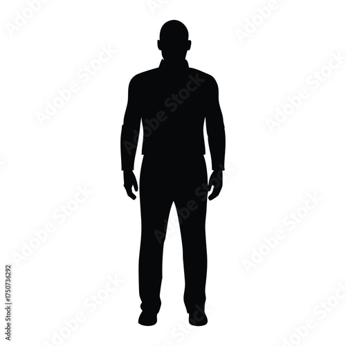Silhouette of a man standing isolated on white background in full length