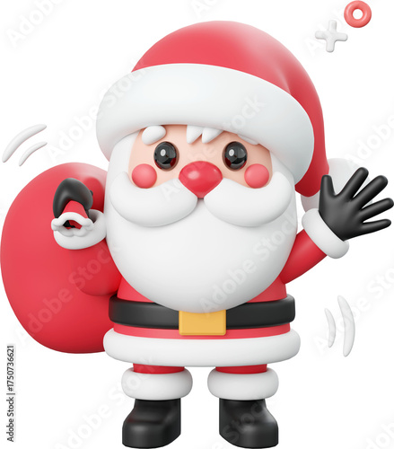 Cute Santa Claus, Christmas theme elements 3d illustration