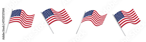 Multiple American flags waving patriotism independence concept