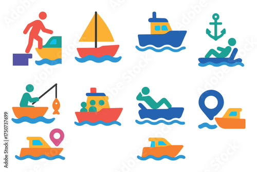 Colorful Boat Trip Icons