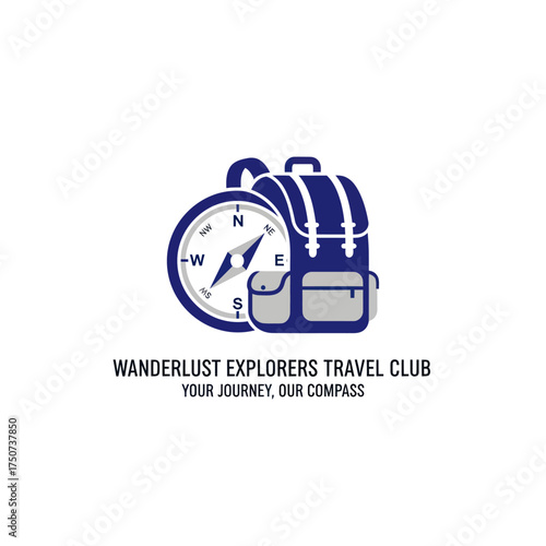 Wanderlust Explorers Travel Club Logo with Backpack and Compass.