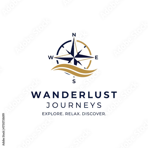 Wanderlust Journeys Logo Featuring a Compass Rose and Stylized Waves.