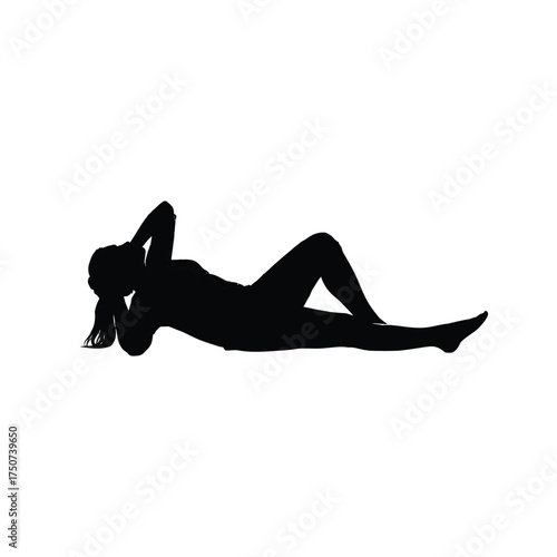 Silhouette of a woman lying down with her hand behind her head against a white background