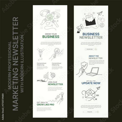 Professional Email Marketing Template | Modern Flat One-Line Illustration Design