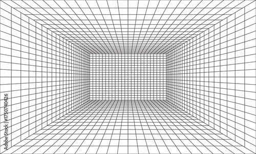 Perspective grid background 3d Vector illustration. Interior design Model projection background template. Line one point perspective. eps10