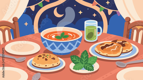Festive Iftar Meal During Ramadan Night