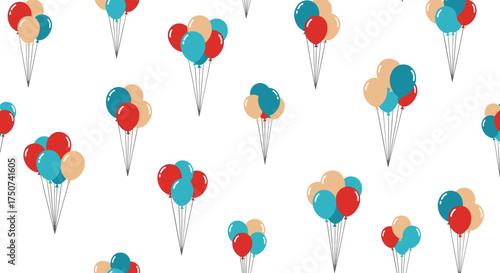 A collection of colorful balloons floating up into a white background representing a party.