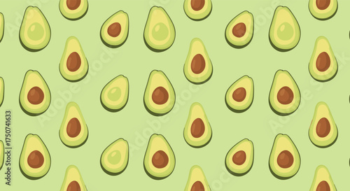 A pattern of pixel art avocados arranged in rows on a light green background.