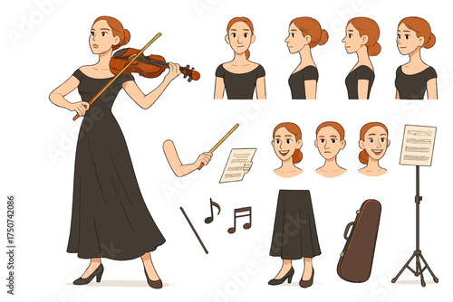 Violinist Character Creator. Cartoon realistic vector illustration, Character constructor style, isolated