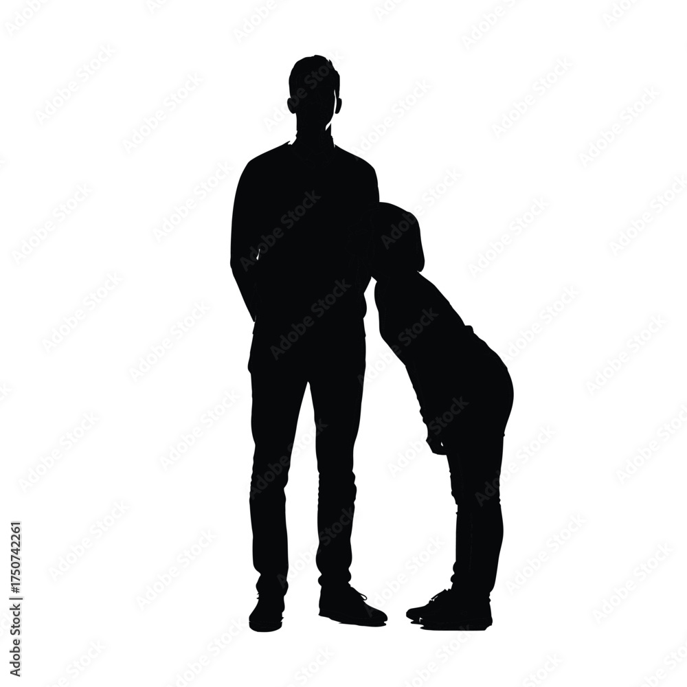 Fototapeta premium Illustration of a black backpack with shoulder straps and a drawstring closure on white background silhouette