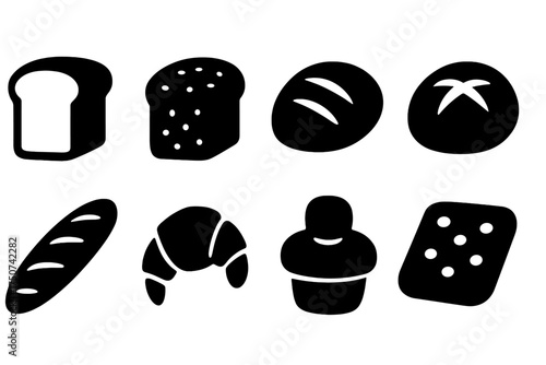 Assorted Bread Icons. Bread Varieties. Filled icon set of Bread Varieties: white bread, whole grain bread, rye
