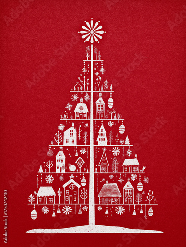 christmas tree ornaments red background