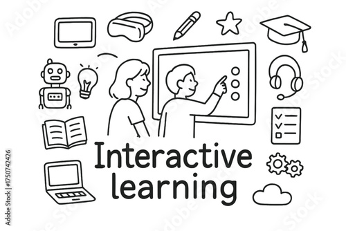 Interactive Learning Doodles. Interactive learning. Hand-drawn doodle illustration of Interactive learning. In