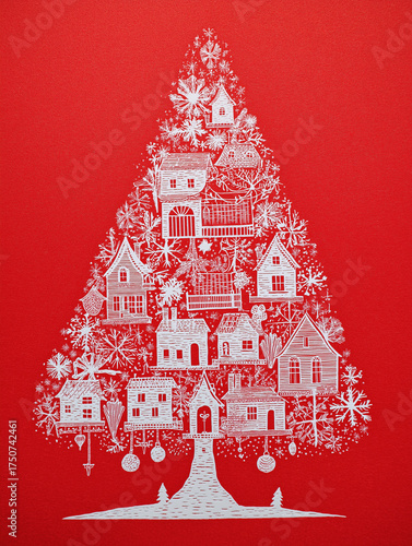 christmas greeting decoration card with christmas tree