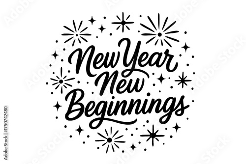 New Year Glow. New Year - New Beginnings. modern hand lettering, smooth curves, balanced composition, clear