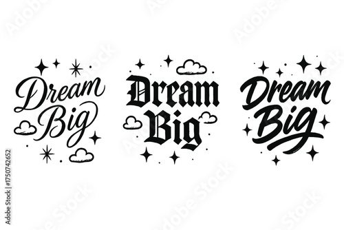 Dream Big Calligraphy. Dream Big. Create a calligraphy lettering illustration of the phrase: Dream Big. Render