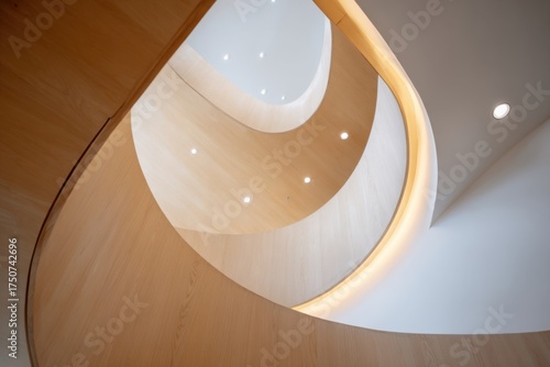 Spiral staircase, light-filled interior