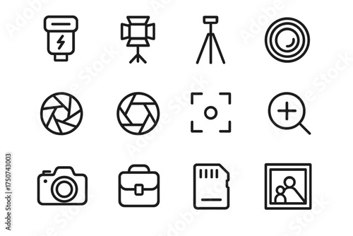 Family Photography Icons. Family portraits in natural settings (outdoor family shoots). Line outline icon set