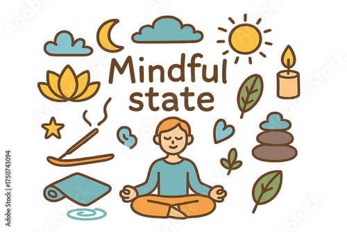 Mindful Meditation Doodle. Mindful state. Hand-drawn doodle illustration of Mindful state. person meditating,