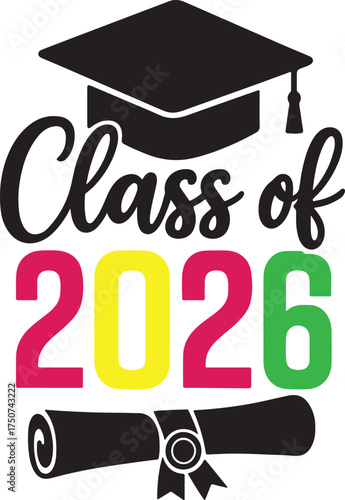 Class of 2026 graduation cap and diploma illustration