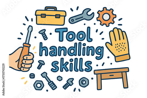 Tool Handling Doodle. Tool handling skills. Hand-drawn doodle illustration of Tool handling skills.