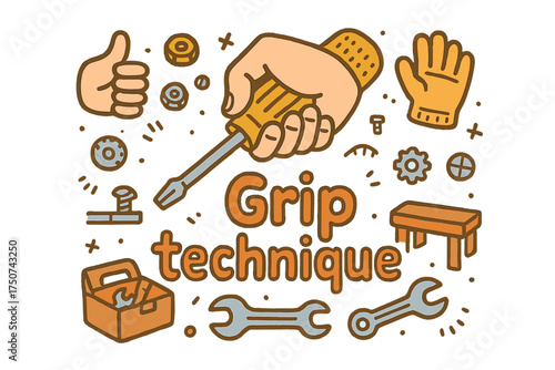 Grip Technique Illustration. Grip technique. Hand-drawn doodle illustration of Grip technique. hand,