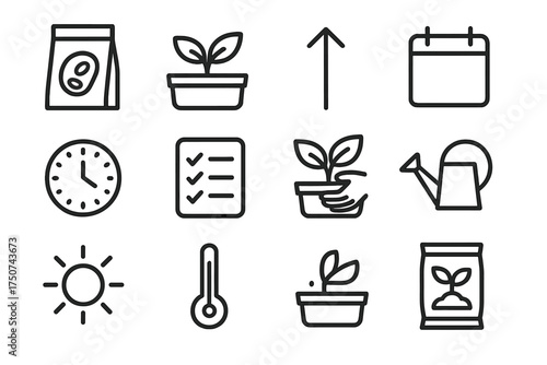 Container Gardening Icons. Container gardening for small spaces. Line outline icon set of Container gardening