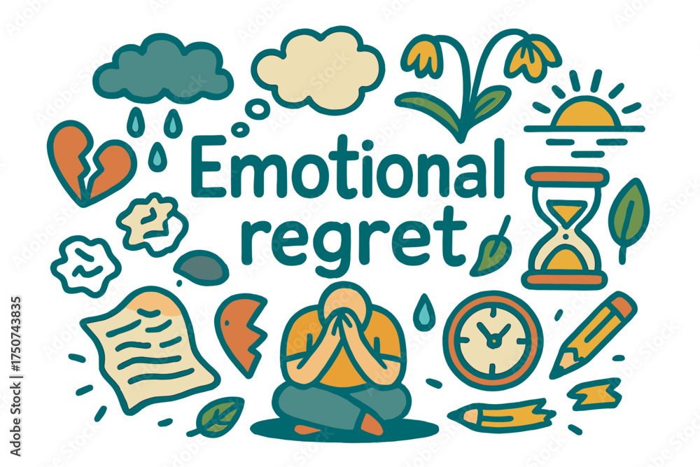 Fototapeta premium Emotional Regret Doodle. Emotional regret. Hand-drawn doodle illustration of Emotional regret. person sitting,