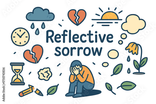 Reflective Sorrow Doodle. Reflective sorrow. Hand-drawn doodle illustration of Reflective sorrow. person