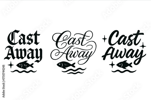 Calligraphy Art Trio. Cast Away. Create a calligraphy lettering illustration of the phrase: Cast Away. Render