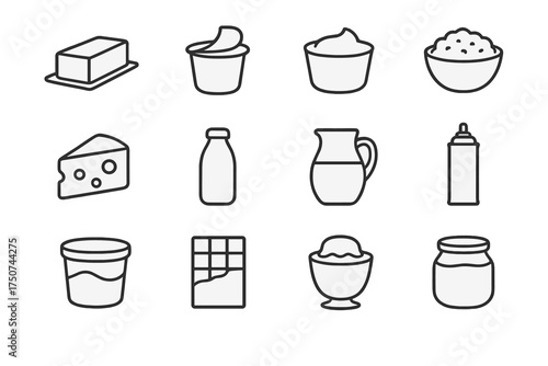 Fridge Icon Set. Peeking into the fridge. Line outline icon set of Peeking into the fridge: butter block,