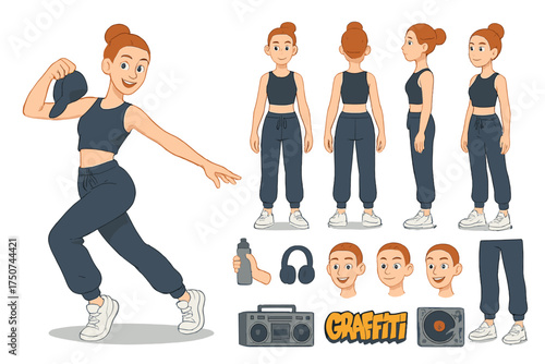 Breakdancer Character Illustration. Cartoon realistic vector illustration, Character constructor style,
