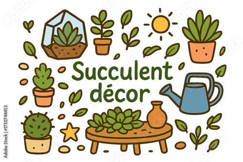 Succulent Décor Illustration. Succulent décor. Hand-drawn doodle illustration of Succulent décor. cactus, aloe