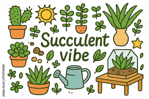 Succulent Doodle Art. Succulent vibe. Hand-drawn doodle illustration of Succulent vibe. succulents, cactus,