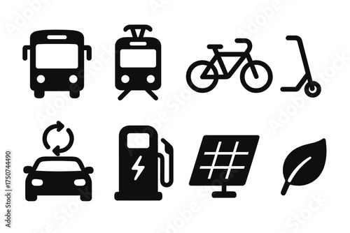 Urban Mobility Icons. Urban Mobility. Filled icon set of Urban Mobility: bus, tram, bicycle, scooter, car