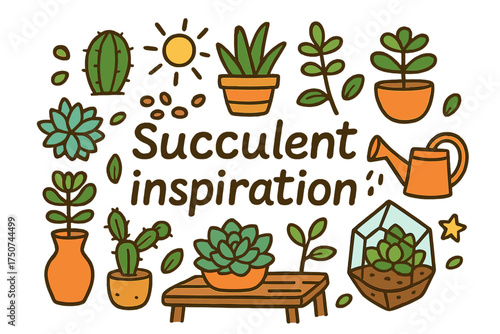 Succulent Doodle Design. Succulent inspiration. Hand-drawn doodle illustration of Succulent inspiration.