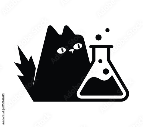 Black Cat with Laboratory Bottle