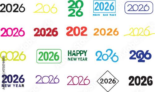 Collection of 2026 new year numbers in various styles and colors
